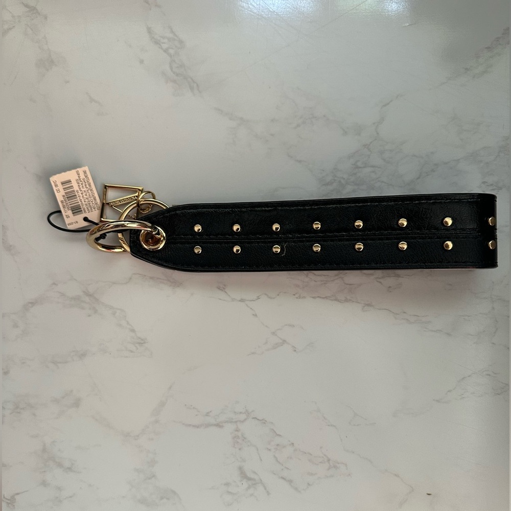 Victoria's Secret Black and Gold Loop Key Strap with Studded Design